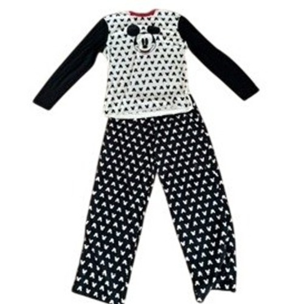 Disney Mickey‎ Mouse Pajama Set Long Sleeve Top Pants Black White Red Large